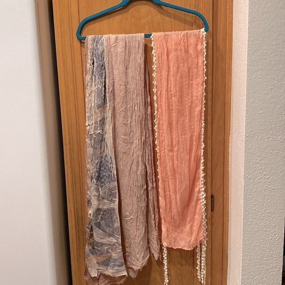 A Bundle of Two Bohemian Boho Vibe Double-Layer Knit Scarves in Blush and Peach - Picture 2 of 14